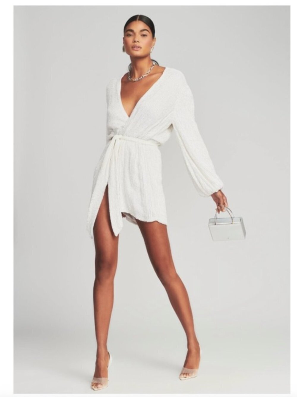 Retrofete Gabrielle Sequin Robe White Mini Dress